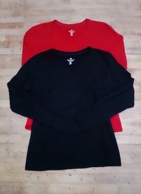Segments 100% WoolBlack + Red Long Sleeve Layered Tee Pair XL